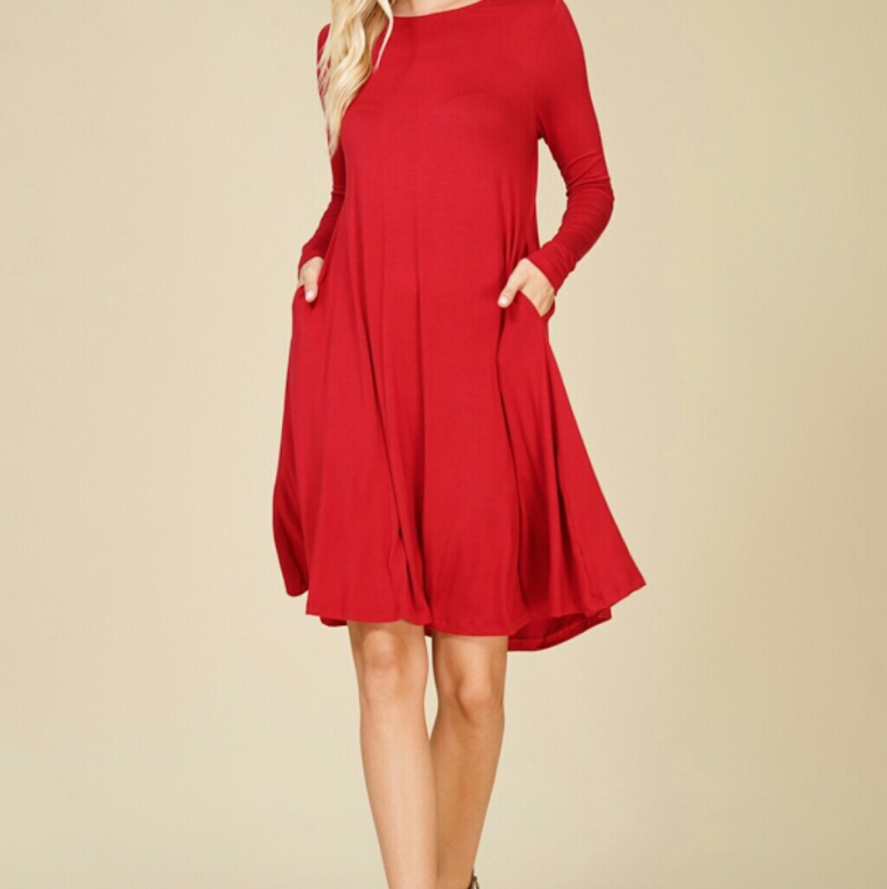 DARK RED SOLID DRESS