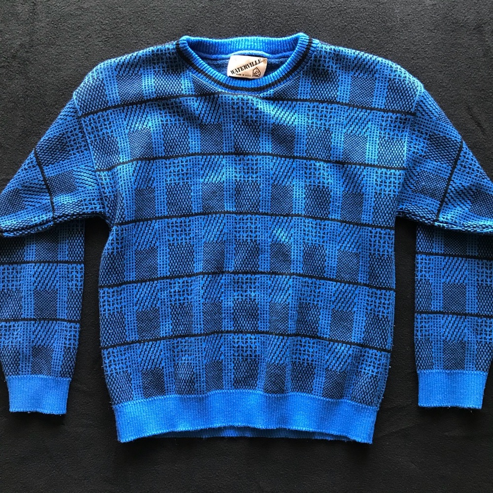 Waterville Vintage Blue and Black Sweater