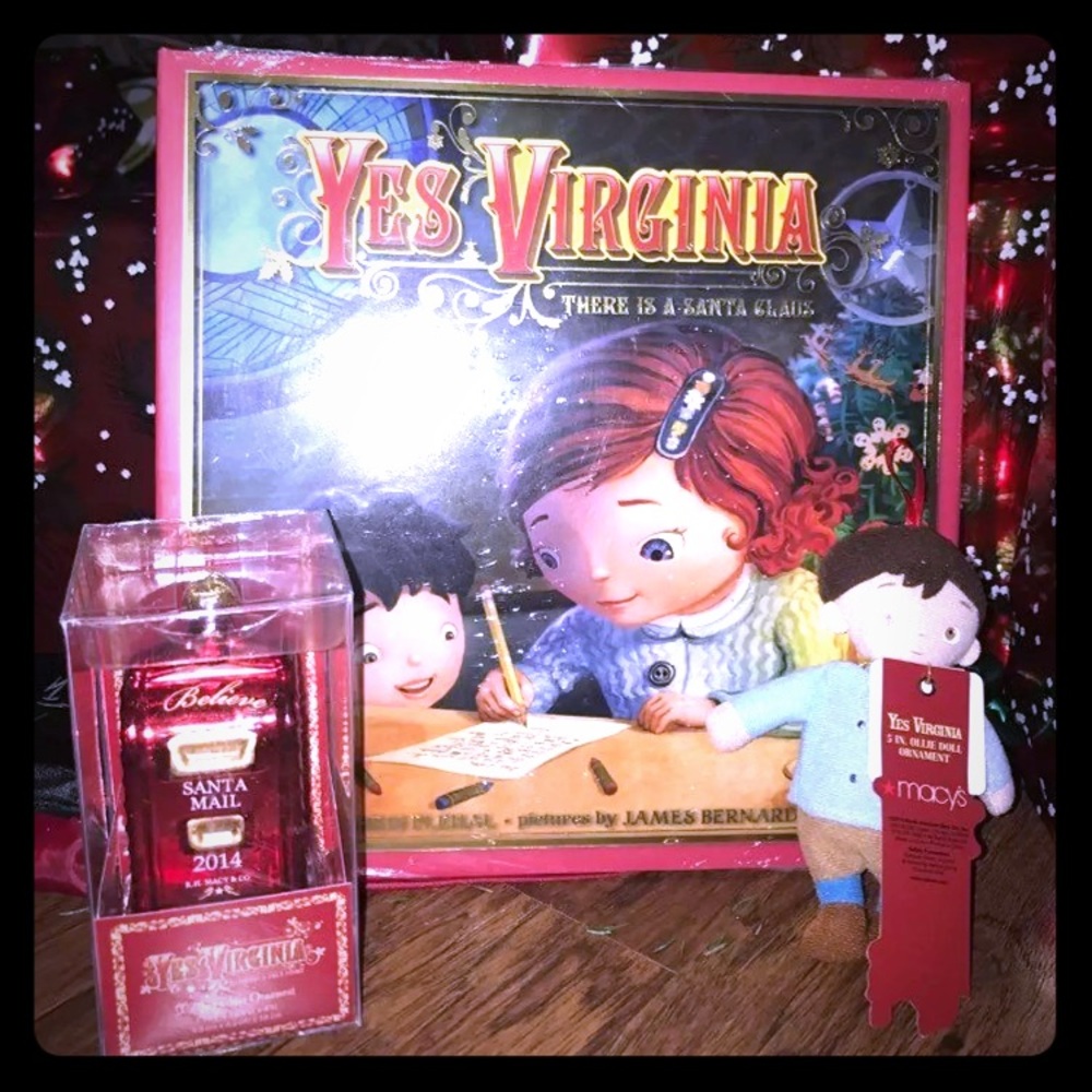 Yes, Virginia hard cover book and 2 ornaments