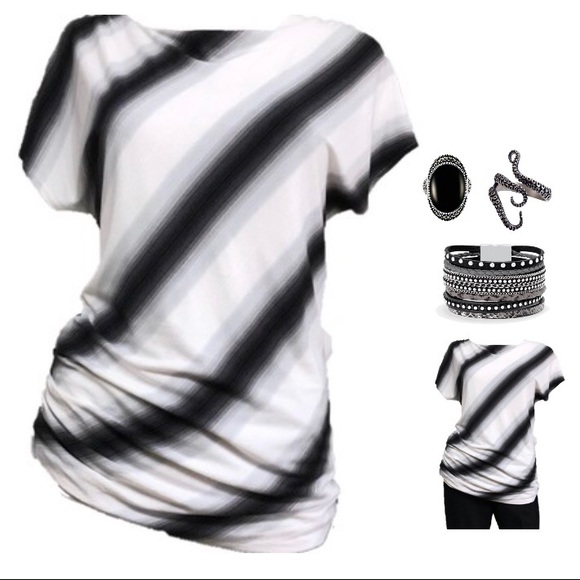 White House Black Market Tops - WHBM - Black & White Striped Scoop Neck Blouse