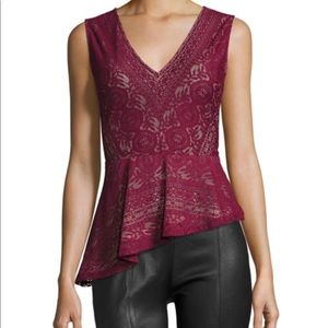 BCBGMaxazria Avalon Lace Peplum Top