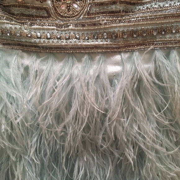 Sue Wong Strapless Seafoam Ostrich Feather Dress - Picture 4 of 8