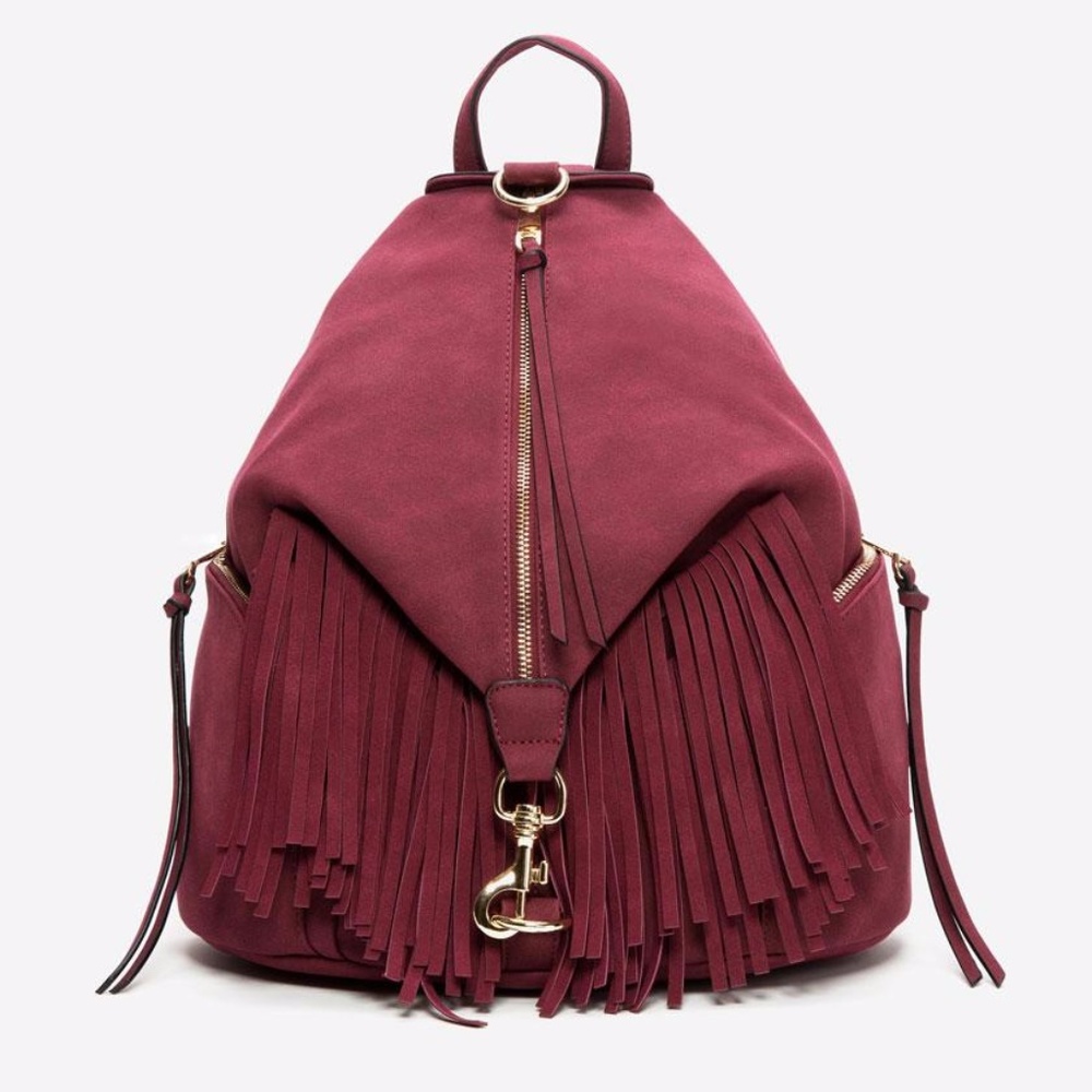 Sociology Suede Fringe Backpack - burgundy