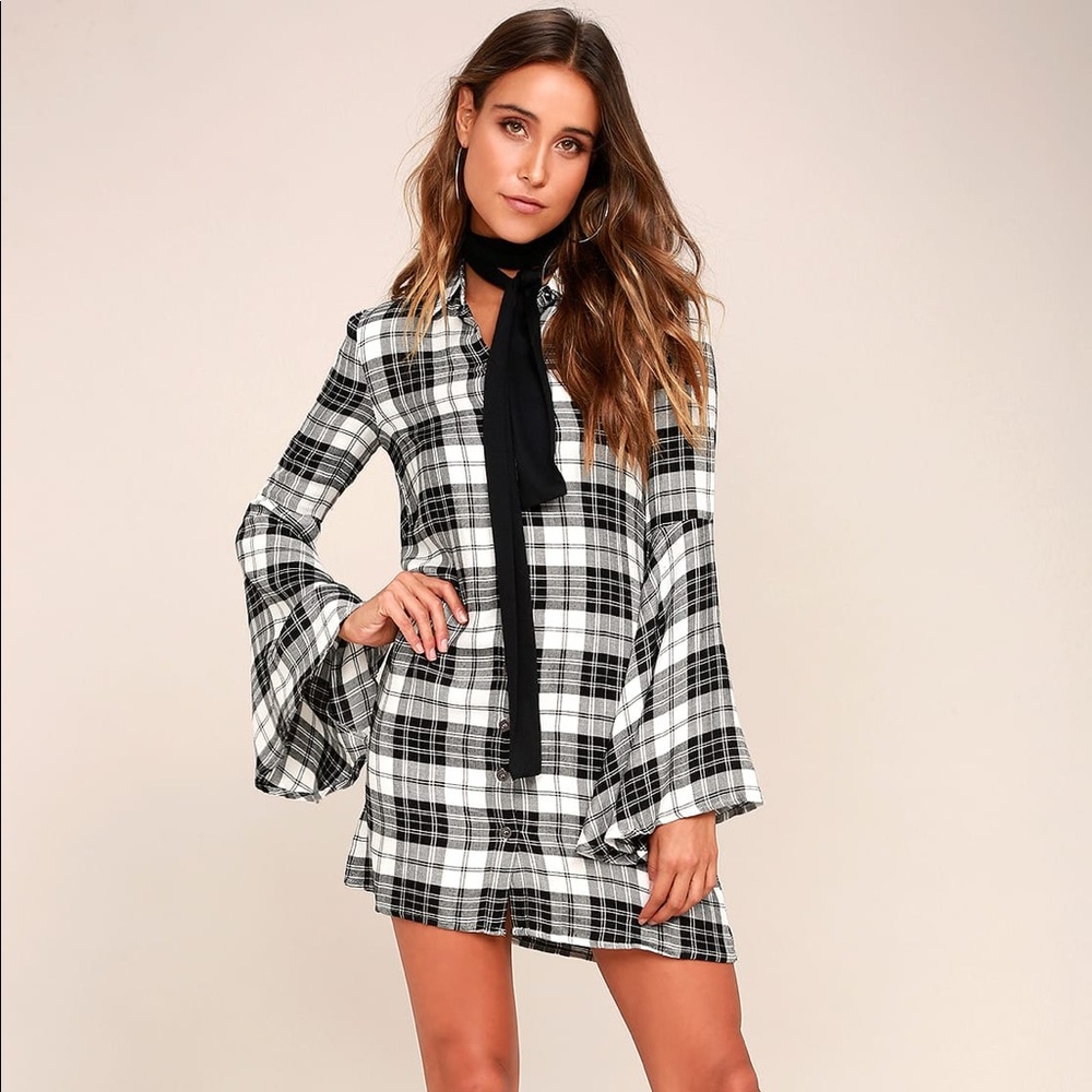 Black & White Plaid Shirt Dress