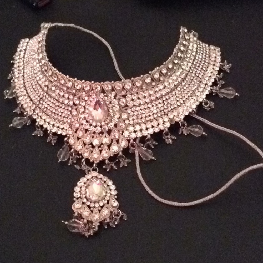 Silver choker mahrani princess necklace earrings