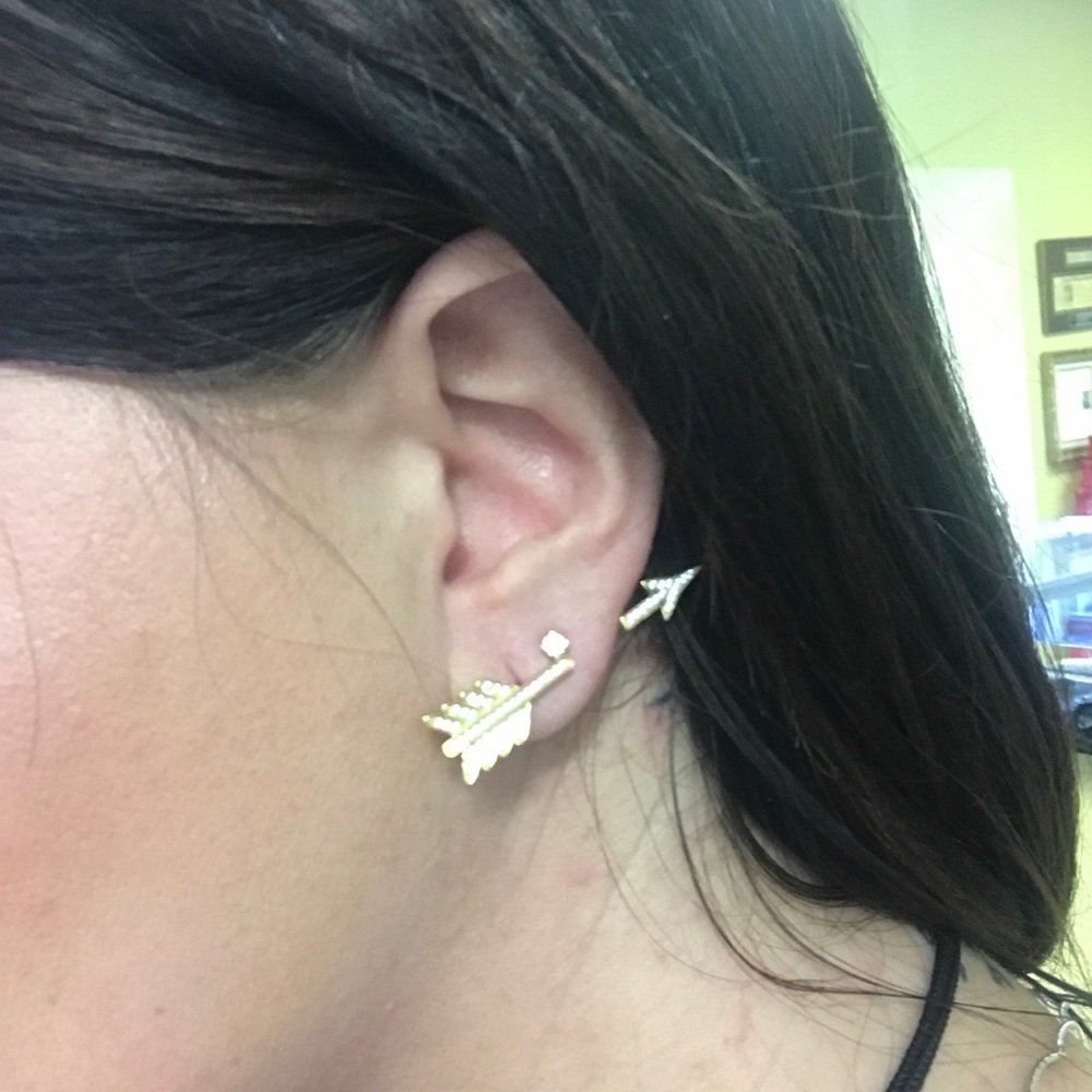18k Gold Plated Signity CZ Arrow Earrings