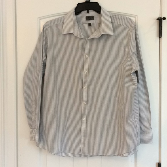Arrow Shirt Men's Size XXL 18 34/35 White Black Gray Striped Slim Fit Dress - Picture 1 of 6