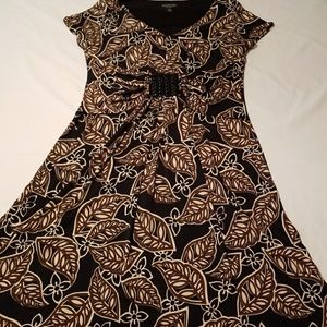 Brown & Black Leaf and Flower Design Dress