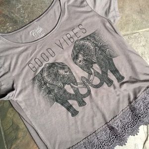 Dusty Lavender Aztec Elephant Lace Detail Top