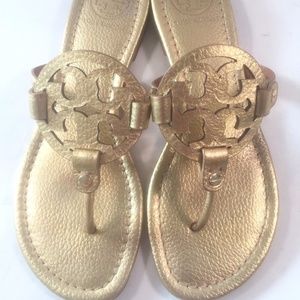 Tory Burch Miller Pebbled Gold Leather Sandal 7.5M