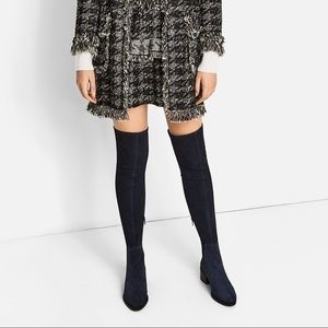 Zara Navy Suede Over the Knee Boots