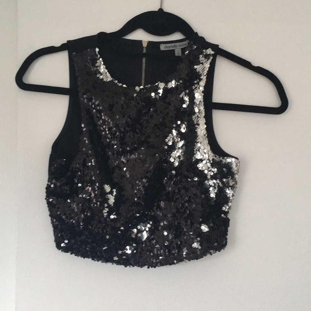 Double color sequins crop top silver / black