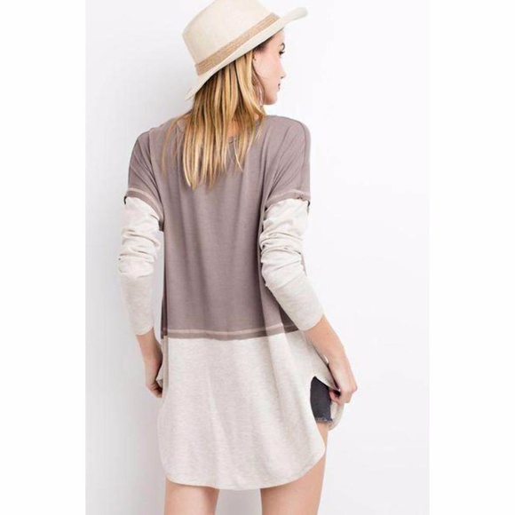 Hi low color block long sleeve tunic top - Picture 3 of 3