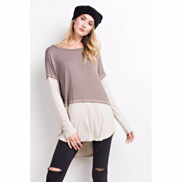 Hi low color block long sleeve tunic top - Picture 2 of 3