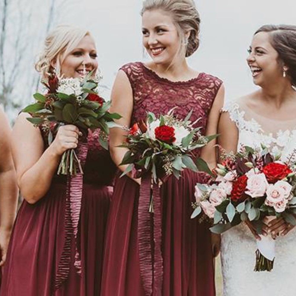 Long Bridesmaid Dress with Lace Bodice F19328