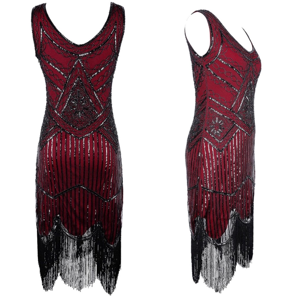 5 ⭐️ Rated Sequin Flapper Dress - Burgundy - Picture 2 of 7