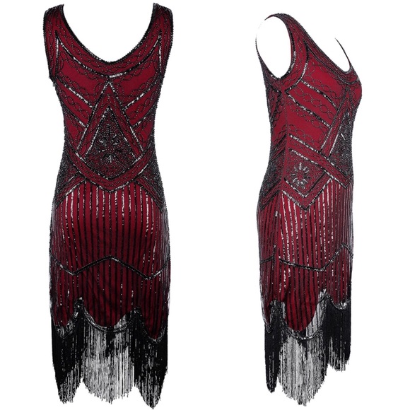 5 ⭐️ Rated Sequin Flapper Dress - Burgundy - Picture 2 of 7
