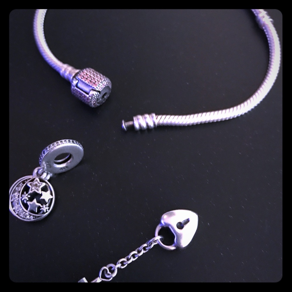 Reduced! Pink Accent Pandora Bracelet 2 Charms!