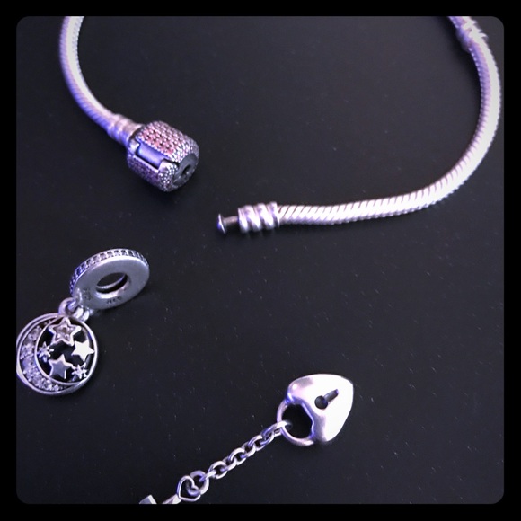 Reduced! Pink Accent Pandora Bracelet 2 Charms! - Picture 1 of 4
