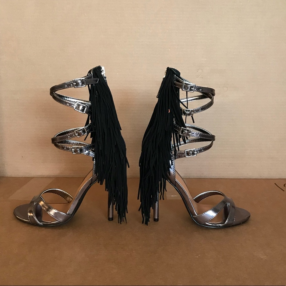 Nasty Gal Pewter Fringed Heels