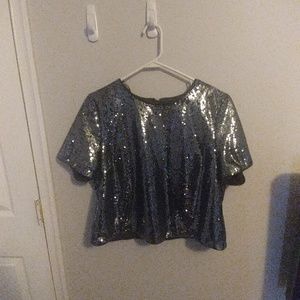 F21+ Silver Sequin Metallic Crop Top NWOT