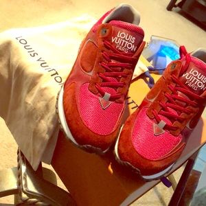 Men’s Louis Vuitton red suede run away sneaker