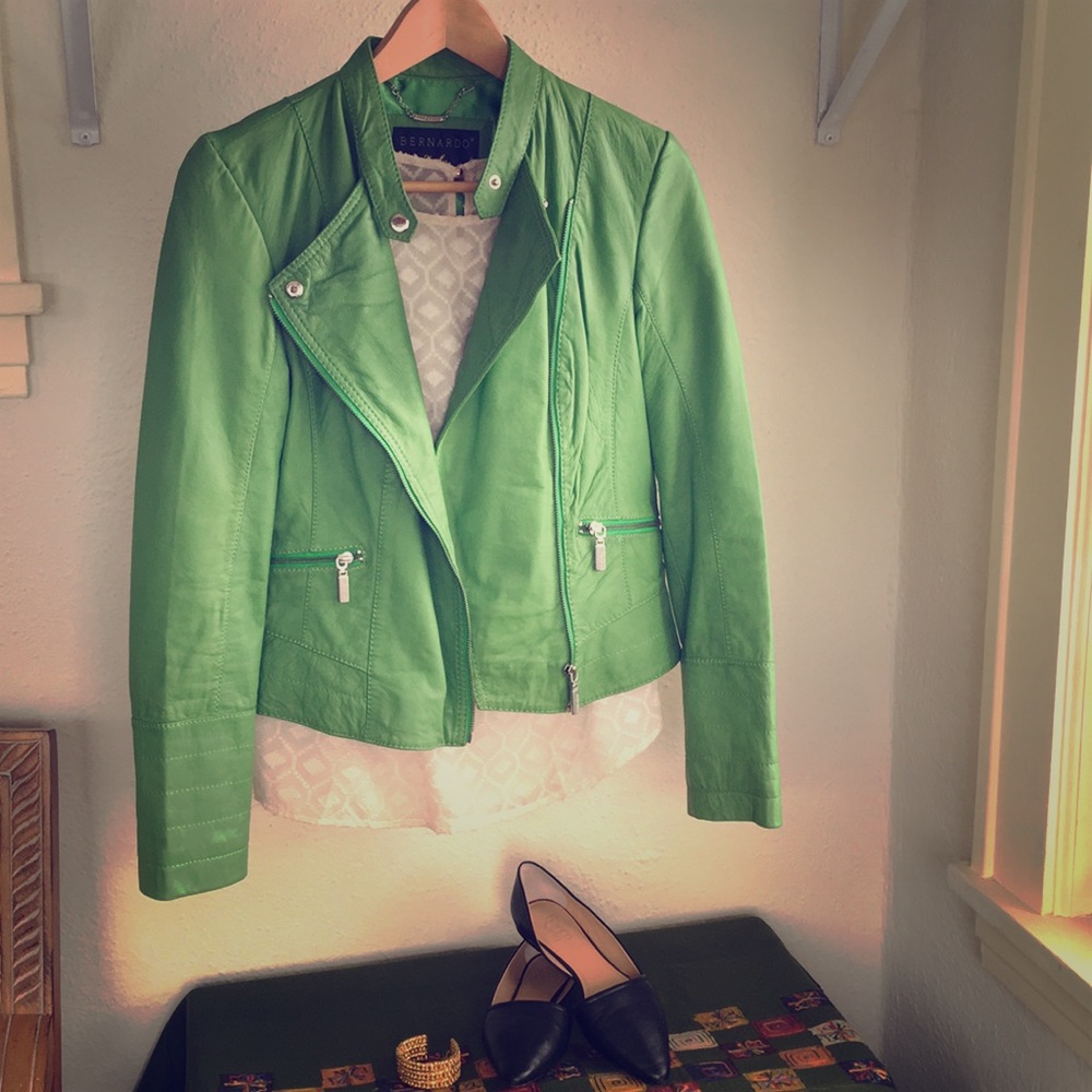 Bernardo Leather Jacket Kelly Green Small