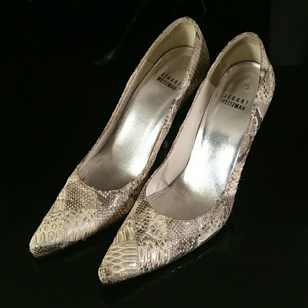 Stuart Weitzman Patchwork Snakeskin Heels Pump 7 - image 4