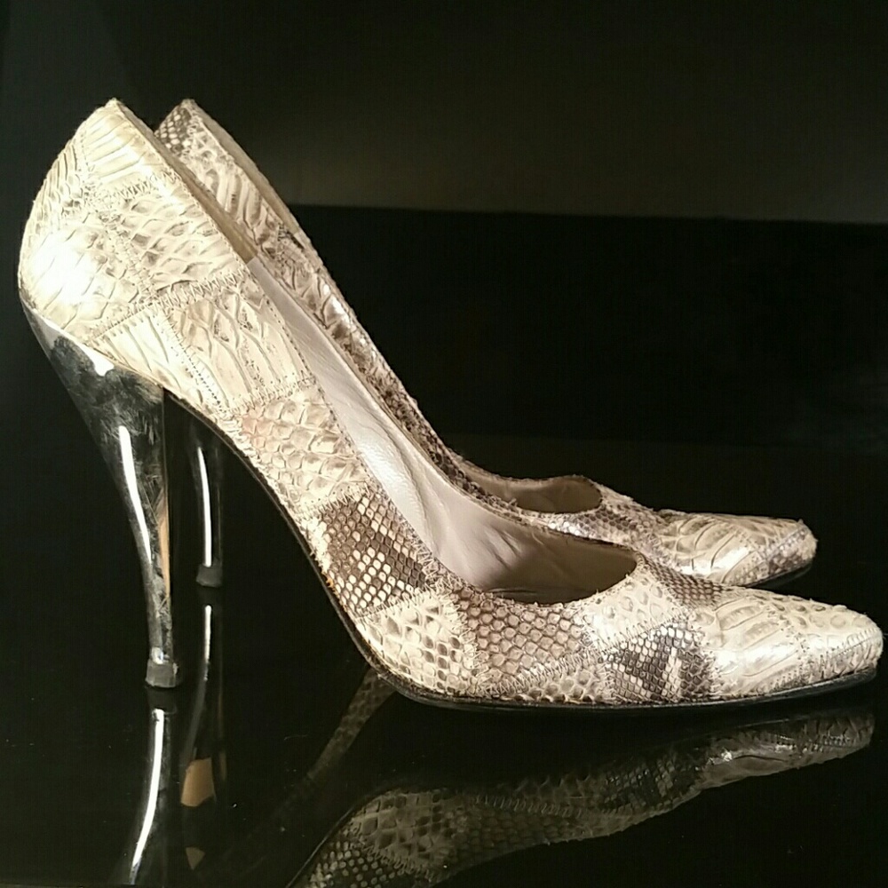 Stuart Weitzman Patchwork Snakeskin Heels Pump 7 - image 7