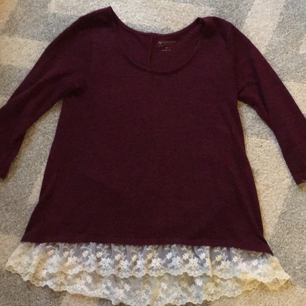 Maroon Lace Trimmed Top