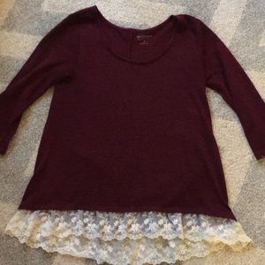 Maroon Lace Trimmed Top