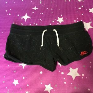 Nike Black and Pink Splatter Drawstring Shorts