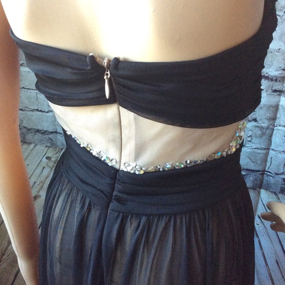 🌺 STRAPLESS DRESS HILO SHEER BLING PADDED MIDI HEART TOP HIGH LOW PETITE SMALL - Picture 4 of 16