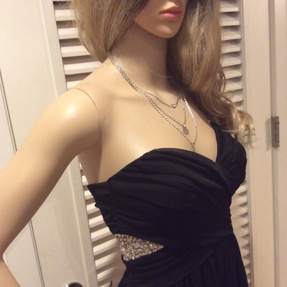 🌺 STRAPLESS DRESS HILO SHEER BLING PADDED MIDI HEART TOP HIGH LOW PETITE SMALL - Picture 6 of 16