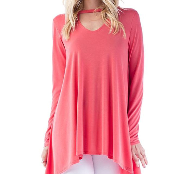NEW! Coral Keyole Sidetail Tunic - Picture 1 of 2