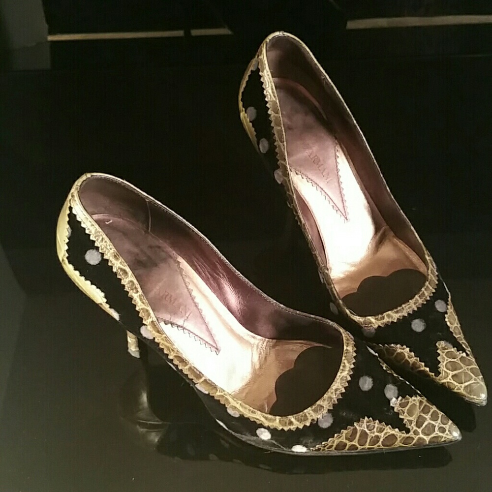 Vintage Empirio Armani Polka Dot Velvet Green Pump