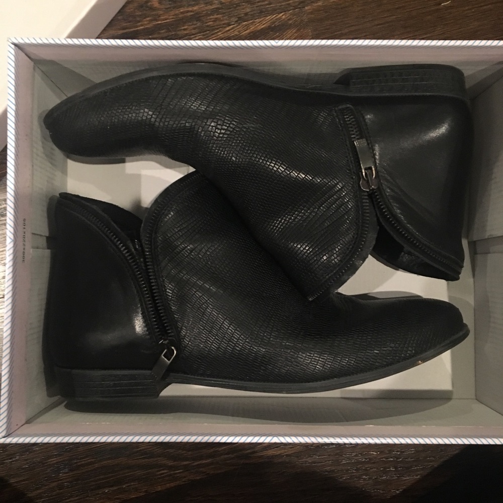 Flat ankle faux lizard ankle boots