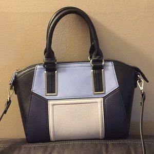 Blue black and cream handbag