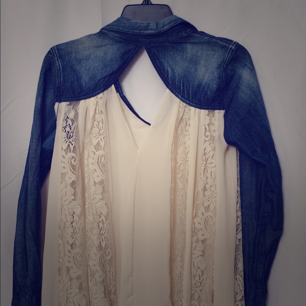 Free people lace and denim top