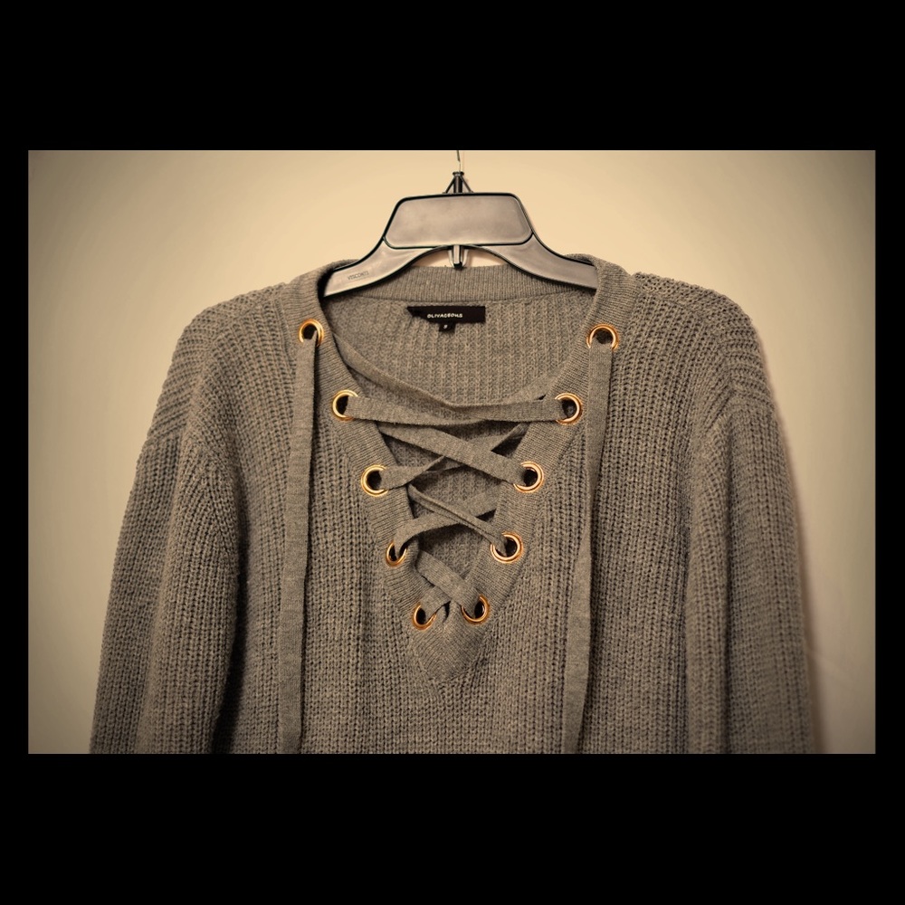 Grey lace up sweater