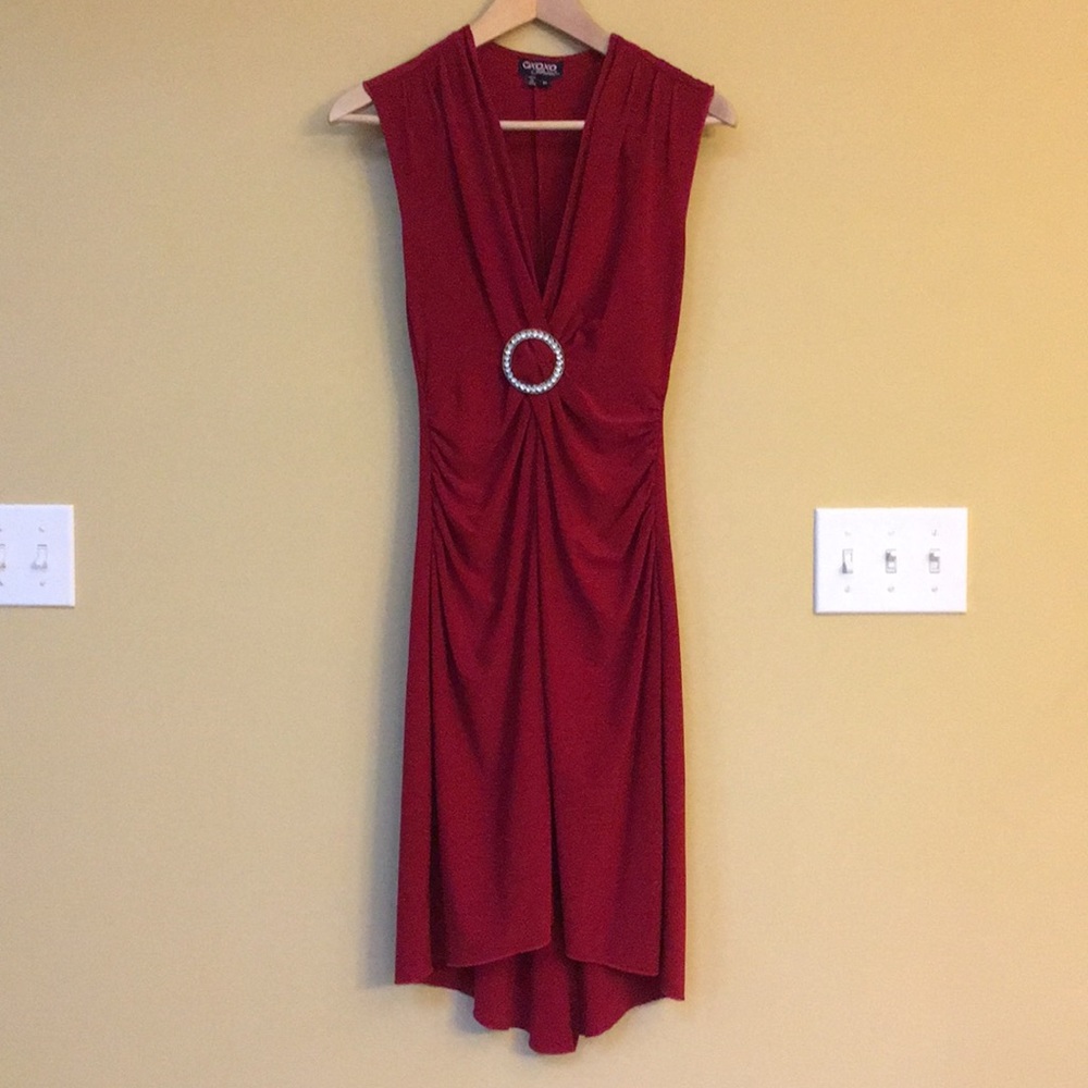 Elegant Red Dress Cinched at Waist