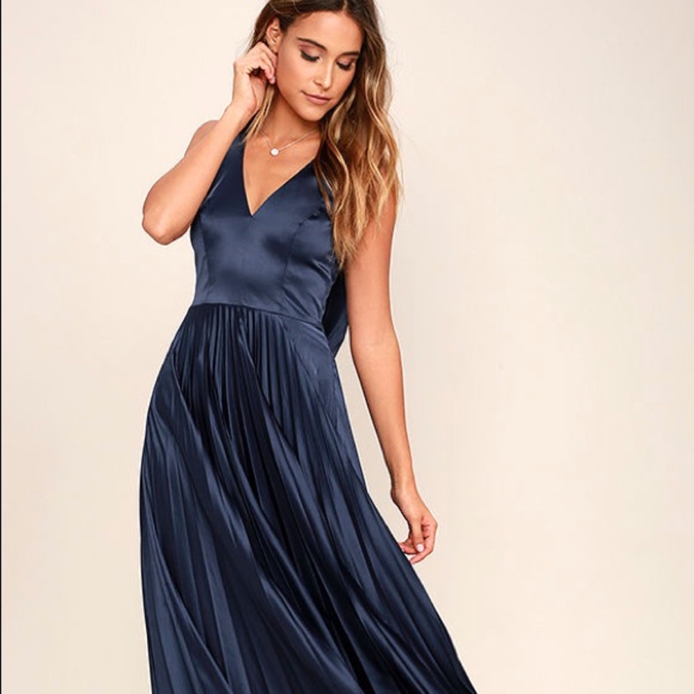 NWT Lulus Epic Night Navy Blue Satin Maxi Dress