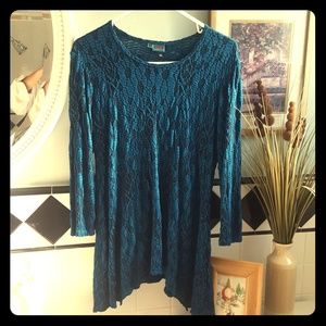 Tianello tunic teal top with handkerchief hemline