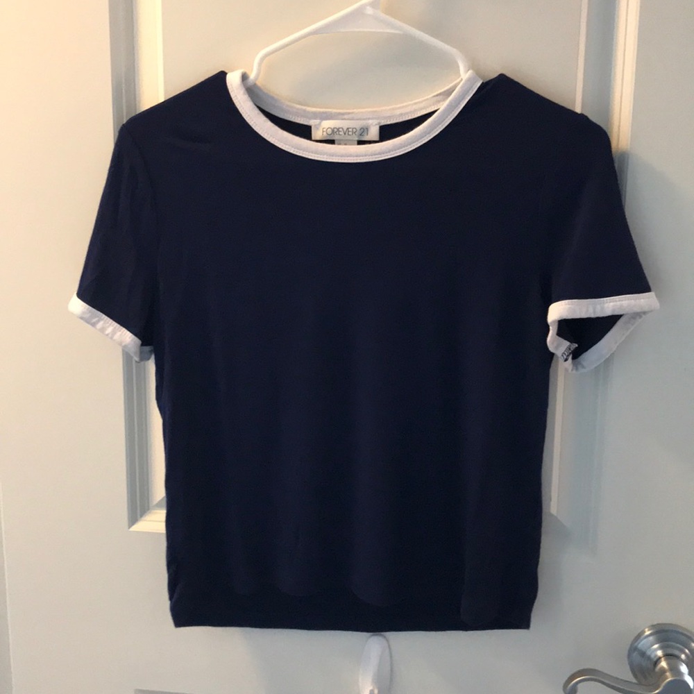 Dark Blue White Trimmed Crop Top