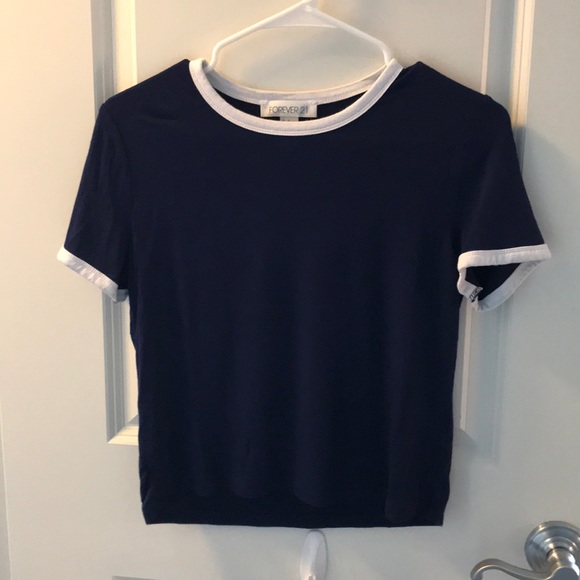 Dark Blue White Trimmed Crop Top - Picture 1 of 4