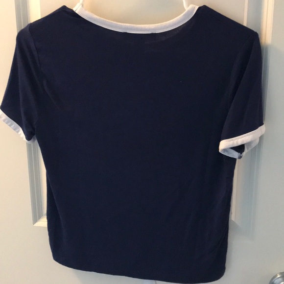 Dark Blue White Trimmed Crop Top - Picture 2 of 4