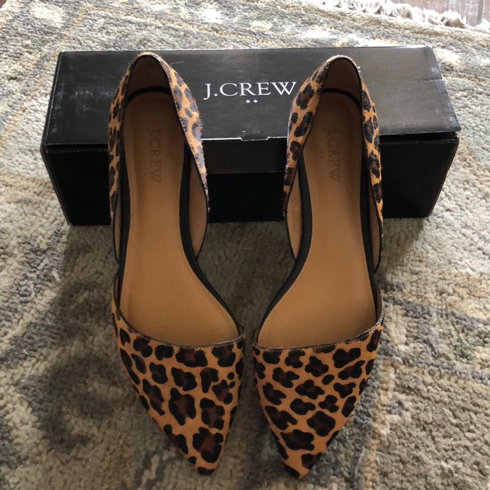 J. Crew Women Zoe Calf Hair D’Orsay leopard flats