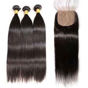 Peruvian Straight silkbase Closure And 3 Bundles
