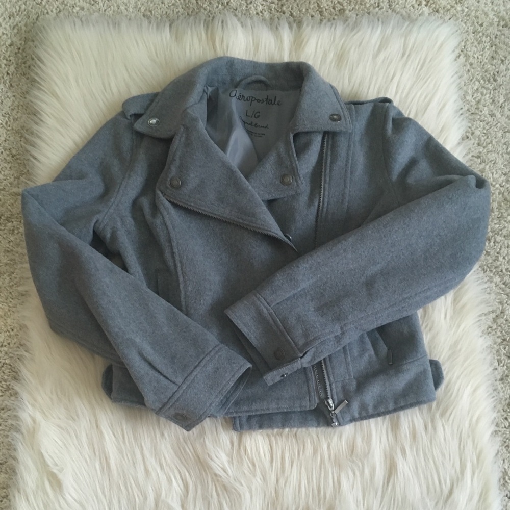 RUC Aeropostale Grey Moto jacket. Full zip. 2 zip front pockets.