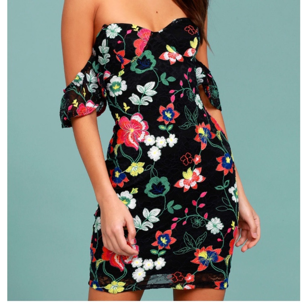 Lulu’s — BLACK LACE EMBROIDERED DRESS